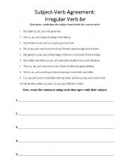 English worksheet: Subject-Verb Agreement with be