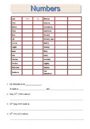 English worksheet: numbers