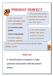 English worksheet: present perfect tense