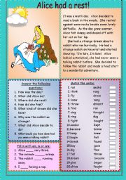 English Worksheet: Alice had a rest!