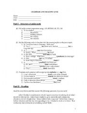 English Worksheet: GRAMMAR AND READING QUIZ