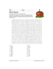 English worksheet: Farm Animal Word search over 20 words