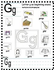 English Worksheet: ABC -  letter Gg and sentences