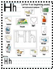 English Worksheet: ABC -  letter Hh and sentences