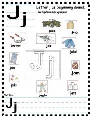 English Worksheet: ABC -  letter Jj and sentences