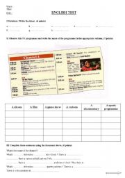 English Worksheet: Time and whats on TV