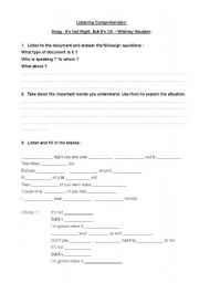 English Worksheet: Its Not Right But Its OK - Whitney Houston