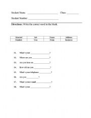 English worksheet: Personal Questions