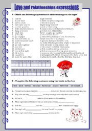English Worksheet: love and relationships expressions