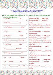 English Worksheet: Present Simple of teh verb TO BE (positive form and questions). Possessive Adjectives. 