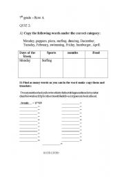 English worksheet: Review of vocabulary suited for the 7th grade