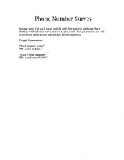English Worksheet: Phone Number Survey