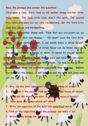 English Worksheet: The Three Little Lambs