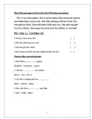 English worksheet: reading comprehension