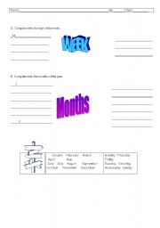 English Worksheet: DAYS OF THE WEEK AND MONTHS
