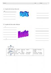 English worksheet: DAYS OF THE WEEK AND MONTHS