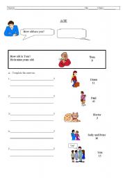 English Worksheet: ASK AND ANSWER THE AGE