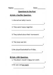 English worksheet: questions in the past simple