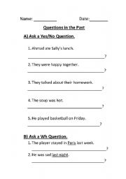 English Worksheet: questions in the past simple