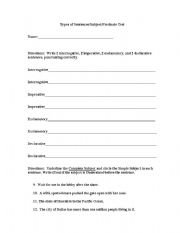 English Worksheet: Types of Sentences Test