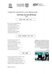 English worksheet: Cant Take My Eyes Off Of You - CAKE