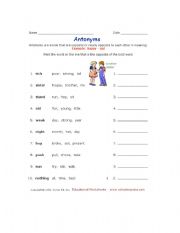 English Worksheet: antonyms