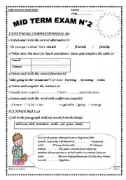 English Worksheet: mid term n2 7th form