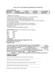 English worksheet: written test for lower intermediate students including used to, enough too,relative clause,past cont. and summary writing...