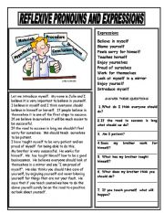 English Worksheet: REFLEXIVE PRONOUNS AND EXPRESSIONS