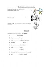 English worksheet: hello, nice to meet you!