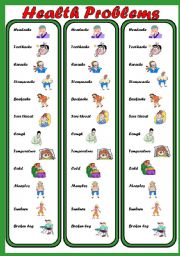 English Worksheet: Health Problems Bookmark