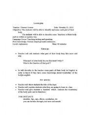 English Worksheet: body parts