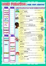 English Worksheet: WORD FORMATION: NOUNS - VERBS - ADJECTIVES (REUPLOADED)