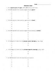 English Worksheet: Character Traits