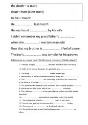 English worksheet: Death/dead/to die