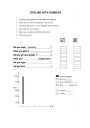 English worksheet: School subjects and numbers!