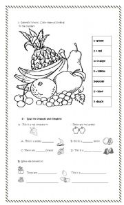 English Worksheet: color and fruits