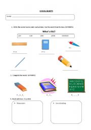 English Worksheet: school objects