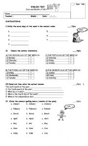 English Worksheet: Days and months of the year test