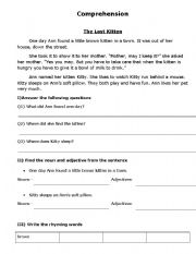 English worksheet: The lost kitten