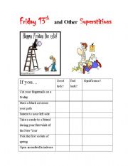English Worksheet: Friday 13th and other superstitions