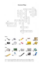 English Worksheet: Classroom Items Crossword Puzzle