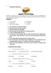 English Worksheet: Club Sandwich Recipe