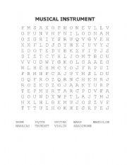 English Worksheet: MUSICAL INSTRUMENT WORD SEARCH
