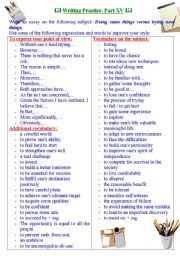 English Worksheet: Writing practice for TOEFL/IELTS exams. Useful expressions and vocabulary. Part XV.