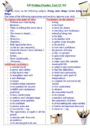 English Worksheet: Writing practice for TOEFL/IELTS exams. Useful expressions and vocabulary. Part XV.