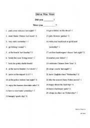 English Worksheet: Simple Past Tense - Did or Was/ Were