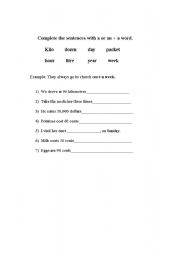 English worksheet:   A or an