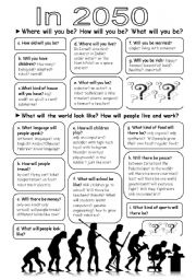 English Worksheet: writing/discussion prompts, predictions for 2050, future will form