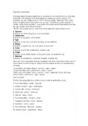 English Worksheet: Adjecives Placement